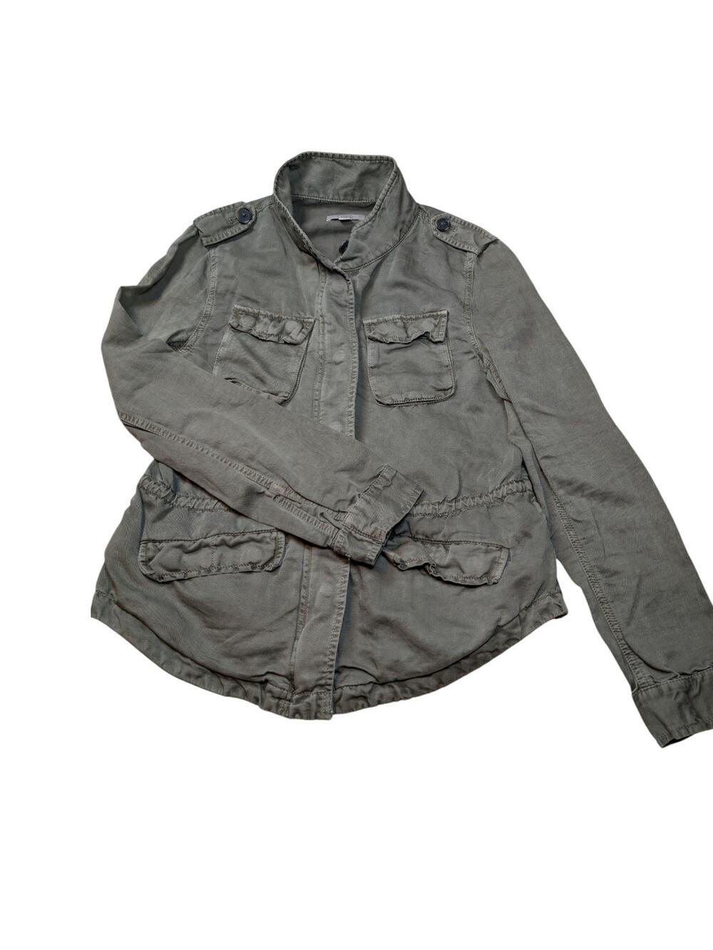 Women’s Utility Jacket Loft Linen Army Green Full Zip Size Small Gorpcore